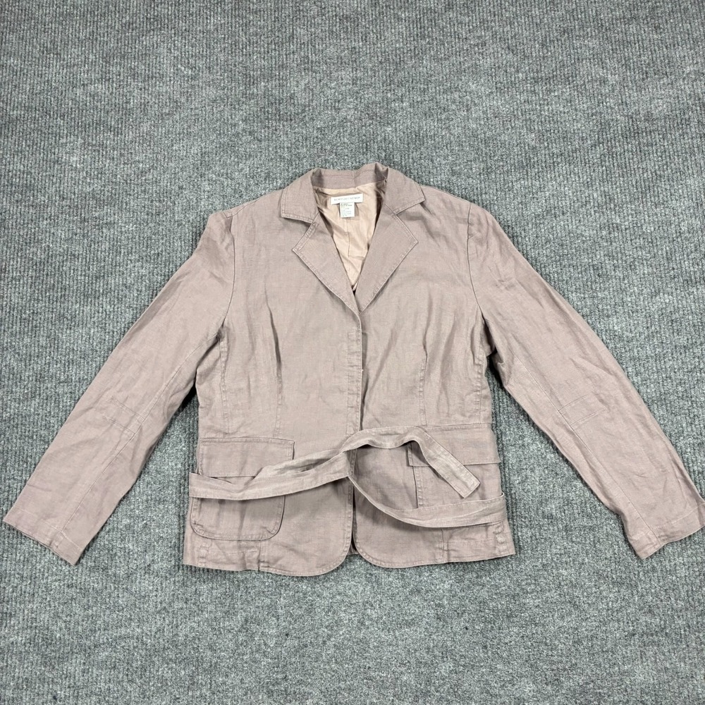 Newport News Womens Size 18 Linen Blazer Jacket Taupe Belted Safari Career